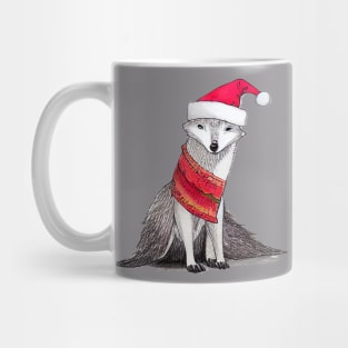 Arctic Fox wearing Santa Hat Mug